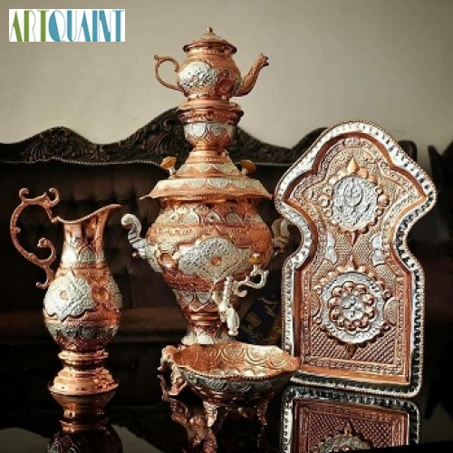 سماور ریز قلم پنج لیتری روکش مس و نقره