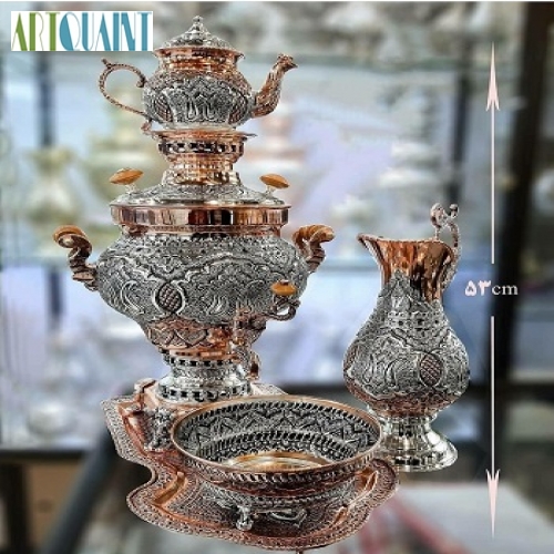 سرویس کامل سماور روکش نقره ریز قلم ۳.۵ لیتری