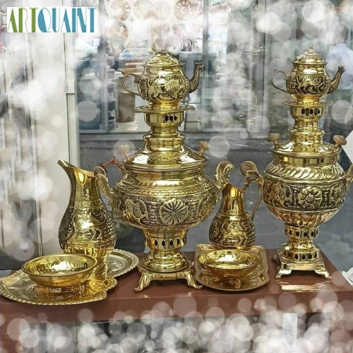 سرویس سماور زغالی برنجی چهار لیتری