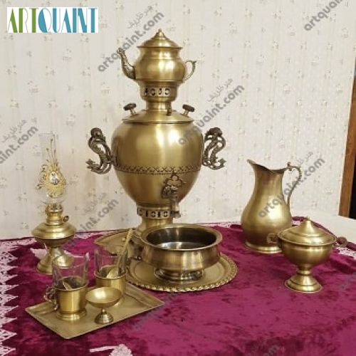 سرویس سماور 5 لیتری زغالی برنجی مدل آناناسی