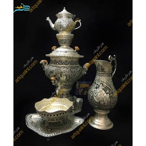 سماور زغالی برنجی 4 لیتری با روکش نقره