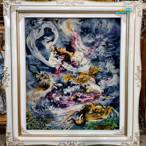 خرید، قیمت و مشخصات تابلوفرش دستباف اصل تبریز ریز برجسته شده کار استاد فرشچیان، بسیار با کیفیت | هنرظریف