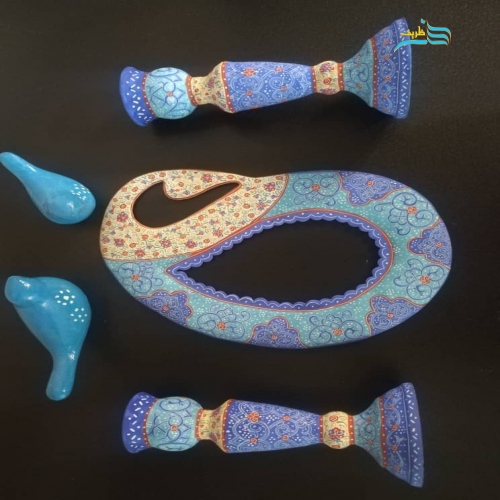 خرید، قیمت و مشخصات آینه و شمعدان میناکاری زینت بخش سفره هفت سین از بهترین جنس مس | هنرظریف