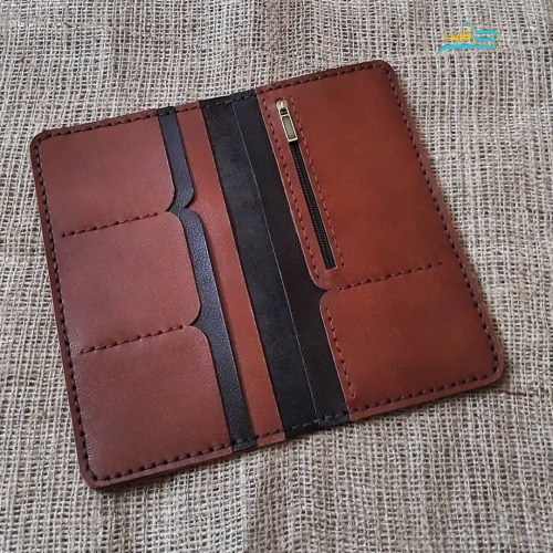 خرید ، قیمت و مشخصات کیف پول کتی مردانه چرم بزی تمام دستدوز در دو رنگ عسلی و قهوه ای | هنرظریف