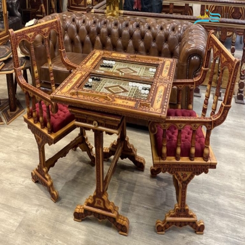 خرید، قیمت و مشخصات ست میز بازی معرق (شطرنج-تخته نرد) دست ساز با چرم طبیعی و چوب راش | هنرظریف