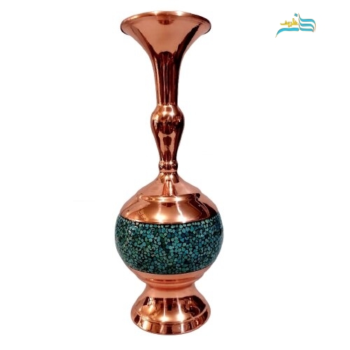 خرید، قیمت و مشخصات گلدان فیروزه کوبی مدل تنه گرد کد ۲۰۲۲ با سنگ فیروزه نوع مرغوب با کیفیت بالا | هنرظریف