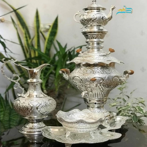 خرید، قیمت و مشخصات سرویس سماور برقی و زغالی برنجی 5 لیتری با آبکاری نقره به قیمت تولیدی - هنرظریف