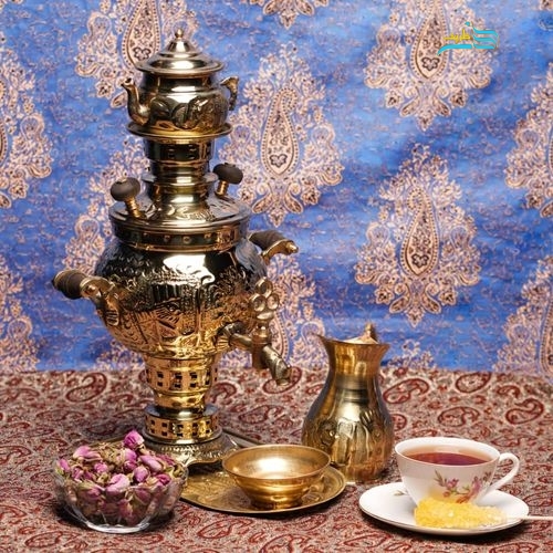 خرید، قیمت و مشخصات سرویس سماور زغالی برنجی 1 لیتری تبریز طرح هخامنشی - هنرظریف