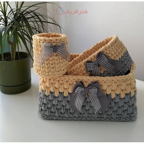 مشخصات، قیمت و خرید ست سبد تریکو نظم دهنده منزل دست بافت با رنگ و طرح دلخواه - هنرظریف