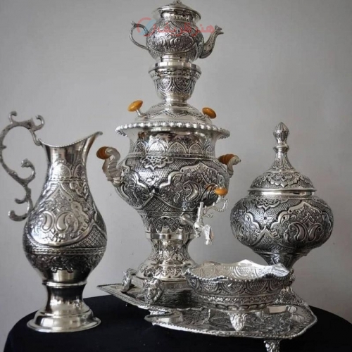 خرید و قیمت سرویس سماور تزئینی 4 لیتری و گزخوری برنجی زیر قیمت بازار - هنرظریف