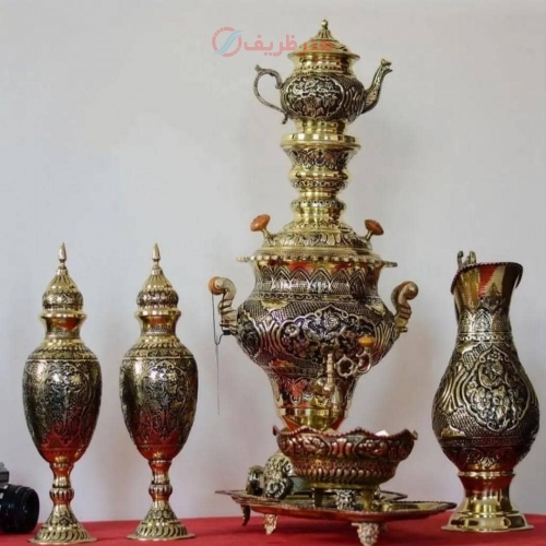 خرید و قیمت سرویس کامل سماور قلمزنی برنجی 5 لیتری طرح گل و مرغ اثر استاد هرندی به قیمت تولیدی - هنرظریف