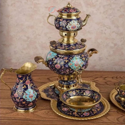 خرید، قیمت و مشخصات سرویس سماور برنج و پرواز 2.5 لیتری با نقاشی دست _ هنرظریف