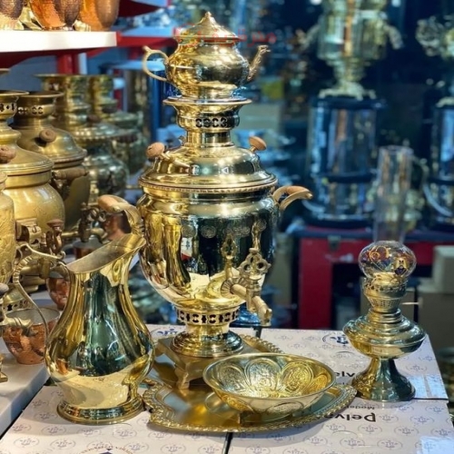 قیمت و خرید سرویس سماور برنجی 6 لیتری دسته شاخ با ورق ضخیم، زیر قیمت بازار - هنرظریف