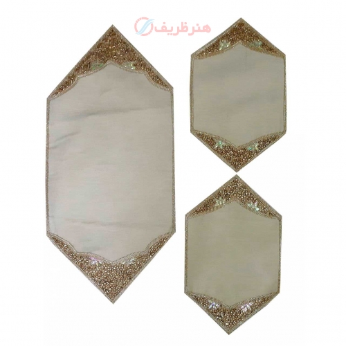 خرید و قیمت ست 3 تکه رومیزی دست دوز سنگ دوزی پارچه مخمل - هنرظریف