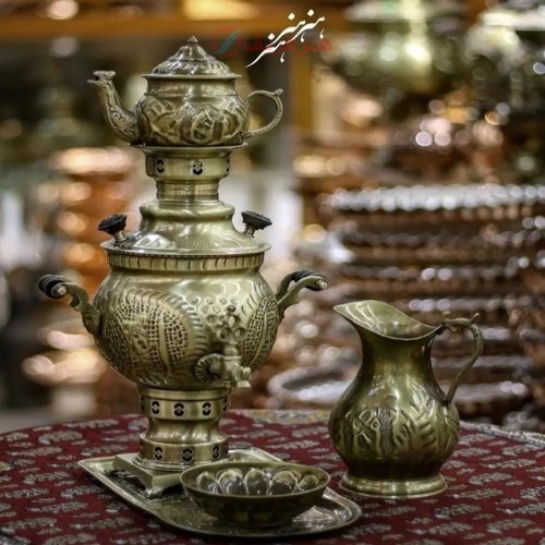 سماور زغالی + خرید و قیمت سرویس سماور ١.٥ لیتری برنجی زغالی تخت جمشید - هنرظریف