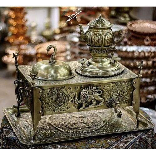 خرید و قیمت منقل سماوری برنجی قلمزنی گل و مرغ سیاه قلم زیر قیمت بازار - هنرظریف