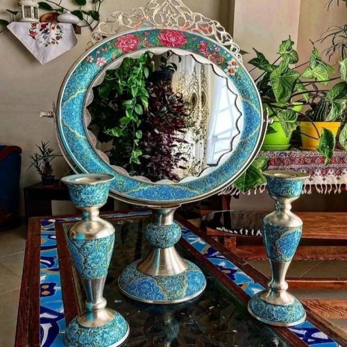 آینه شمعدان + مشخصات کامل ست آینه شمعدان 70 سانتی گهواره ای تاجدار - هنرظریف