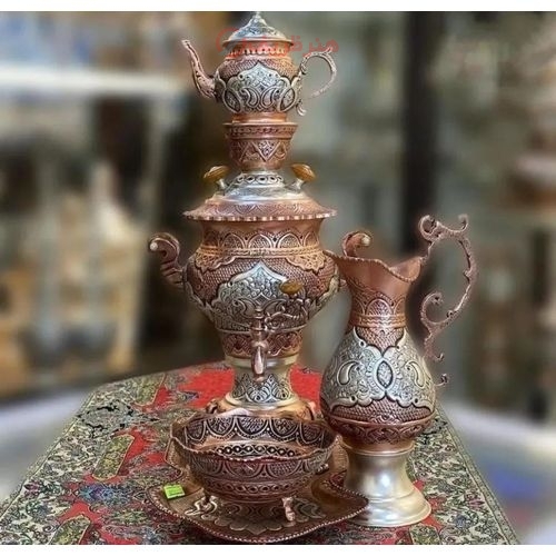 خرید و قیمت سرویس سماور قلمزنی برنجی ٣ لیتری با رنگ ثابت - هنرظریف