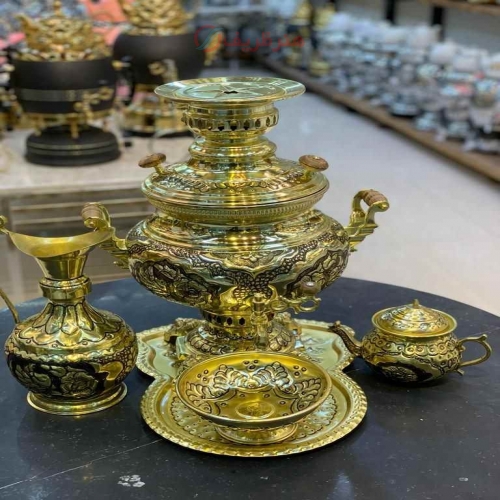 قیمت و خرید سرویس 5 تکه سماور برنجی 8 لیتری گازی - هنرظریف