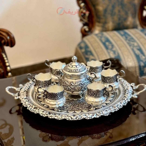 خرید و قیمت - سرویس چایخوری برنجی آبکاری نقره مینیاتوری - هنرظریف