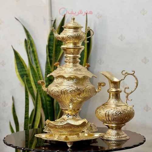 قیمت و خرید - سرویس 5 تکه سماور زغالی جدید 5 لیتری اعیانی برنجی  - هنرظریف