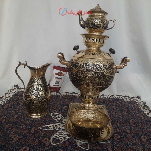 قیمت و خرید سرویس سماور زغالی قلمزنی گل و مرغ با سرویس ست ٤ لیتری و ٦ لیتری - هنرظریف