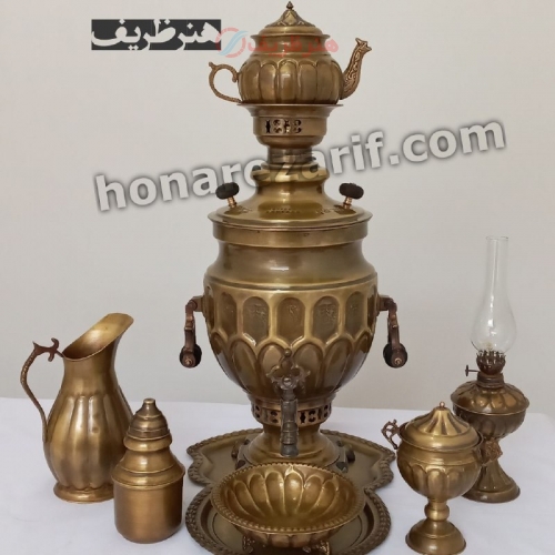 قیمت و خرید سرویس کامل سماور زغالی 8 لیتری برنجی سیاه قلم، دسته گوشواره با مناسب ترین قیمت - هنرظریف