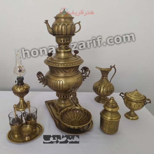 قیمت و خرید - ست سماور زغالی برنجی 3.5 لیتری دسته توری لبه دار - هنرظریف
