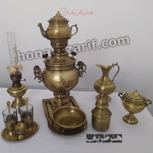 قیمت و خرید - سرویس سماور زغالی برنجی 3 لیتری توپی ساده - هنرظریف