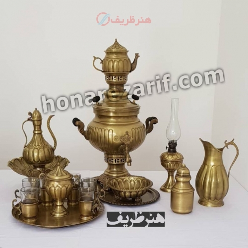 قیمت و خرید - سرویس 5 تکه سماور زغالی برنجی 6 لیتری عدسی آینه ریز - هنرظریف