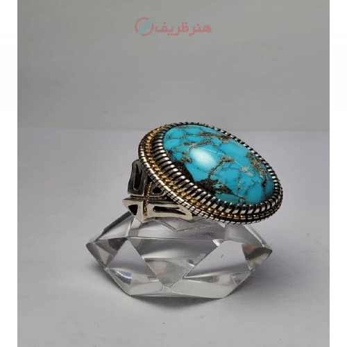 خرید آنلاین انگشتر طلا و نقره مردانه فیروزه اصل - هنرظریف