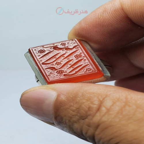 انگشتر مردانه عقیق هندی تراش مستطیل دستساز مدل صفوی، عیار نقره ۹۲۵ - هنرظریف