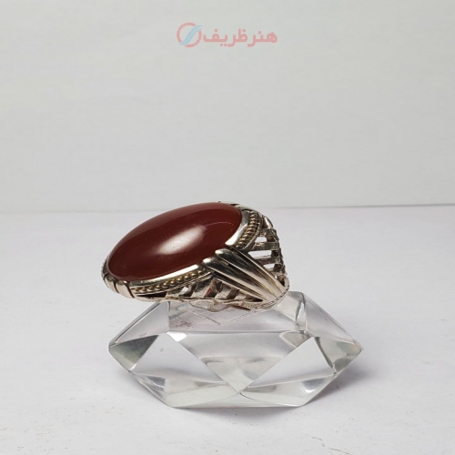 خرید آنلاین انگشتر مردانه عقیق سرخ کلوخه با رکاب فدیوم اثر استاد نقره سازان سایز 64 - هنرظریف