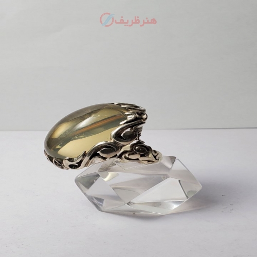 خرید انگشتر کوارتز لیمویی معدنی رکاب نقره دست ساز ک ابعاد نگین 30 در 20، سایز 65 - هنرظریف