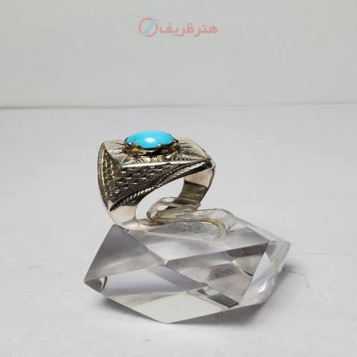 قیمت و خرید انگشتر مردانه فیروزه نیشابوری رکاب نقره عیار 925 دستساز آینه کاری - هنرظریف