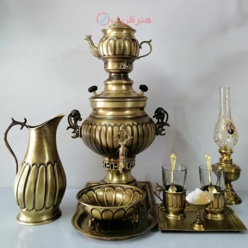 خرید، قیمت و مشخصات سماور زغالی 3 لیتر با سرویس کل عکس 12 تکه برنج، بسیار با کیفیت و ماندگار | هنرظریف