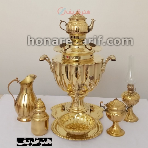 سماور زغالی + مشخصات کامل سرویس سماور زغالی برنجی 6 لیتری 12 ضلعی صادراتی و فوق سنگین - هنرظریف