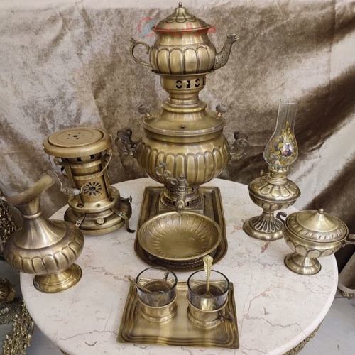 خرید، قیمت و مشخصات ست کامل سماور زغالی برنجی 3 لیتری 13 پارچه با کیفیت عالی - هنرظریف