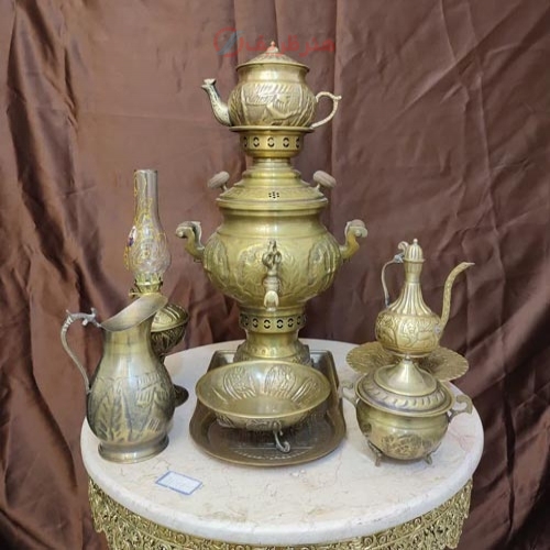 خرید، قیمت و مشخصات سرویس کامل سماور زغالی 3 لیتری هخامنشی 9 پارچه - هنرظریف