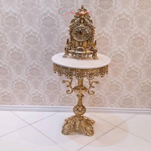 خرید، قیمت و مشخصات میز تلفن پایه برگی شاخکی، قطر 40، جنس آلیاژ آلومینیوم با آبکاری برنز - هنرظریف