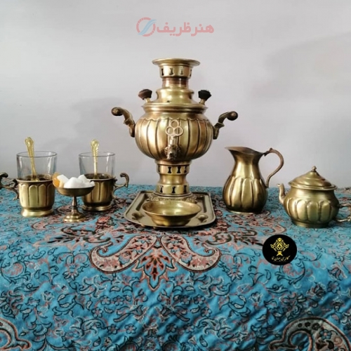 خرید آنلاین ست کامل سرویس سماور زغالی ده تکه برنجی 1 لیتری با کیفیت اعلاء | هنرظریف