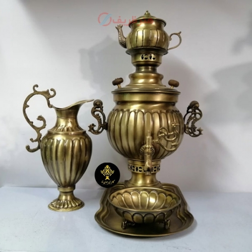 خرید آنلاین سرویس کامل سماور زغالی 6 لیتری سنگین برنجی ست 5 تکه سنگین وزن | هنرظریف