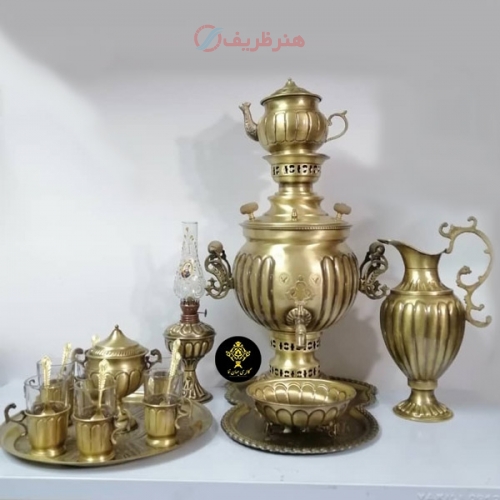 خرید آنلاین سماور ذغالی سرویس سفارشی 5 تکه نانو دسته ماهی 6 لیتری مدل عدسی | هنرظریف