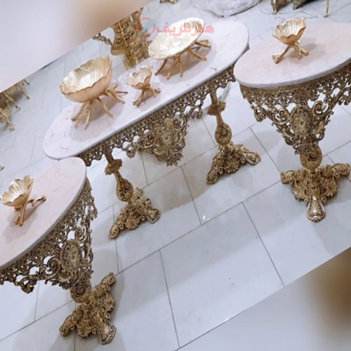 مشخصات، قیمت و خرید جلو مبلی دوتاج 3 تکه، صفحه سنگ، جنس آلیاژ آلومینیوم آبکاری برنز | هنرظریف