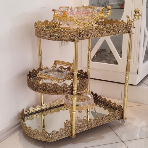 مشخصات، قیمت و خرید میز بار، 3 طبقه، جنس آلیاژ آلومنیوم، آبکاری برنز با ضمانت و کارت گارانتی | هنرظریف