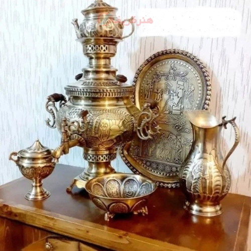 خرید، قیمت و مشخصات سماور زغالی برنجی 6 لیتری، مدل عدسی با ضمانت برنج اصل به طور مستقیم از تولیدی | هنرظریف