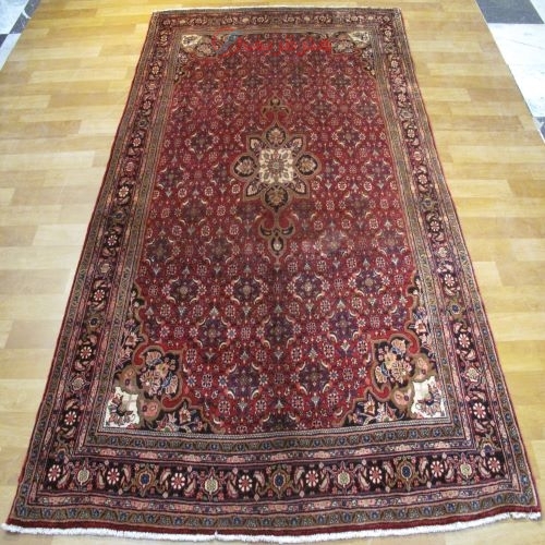 خرید آنلاین، فرش دستباف بيجار طرح ترنجي ماهي سایز پرده اي رنگ زمینه لاكي رنگ حاشیه سرمه اي کد ۳۹۸۴۹ | هنرظریف