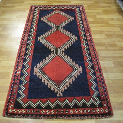 خرید آنلاین، فرش دستباف آنتیک لري بهبهان طرح ۳ ترنج سایز قاليچه رنگ زمینه سرمه اي کد ۳۹۸۵۹ | هنرظریف