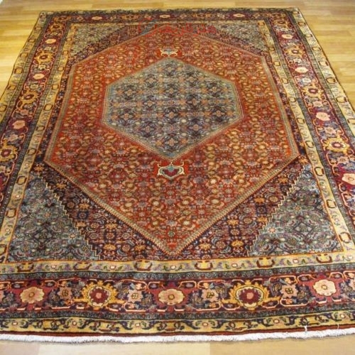 خرید آنلاین، فرش دستباف بيجار طرح ترنجي ماهي سایز قالي رنگ زمینه رناسي رنگ حاشیه سرمه اي کد ۴۰۰۱۴ | هنرظریف