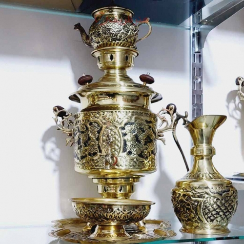 خرید، قیمت و مشخصات سرویس سماور ۶ لیتری برنجی زغالی عالی نسب، جنس دسته و پایه برنجی_ هنرظریف